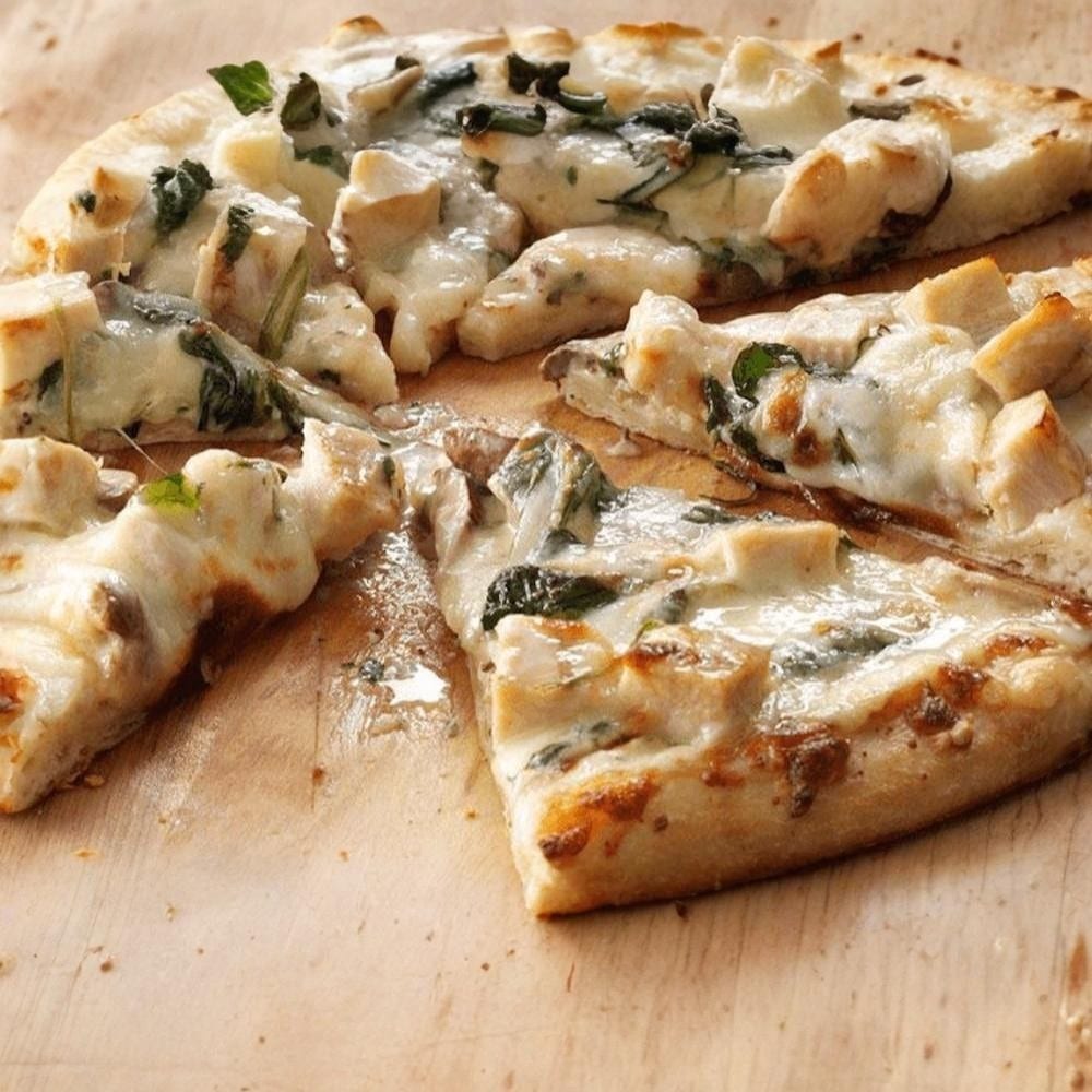 Chicken Alfredo Pizza.